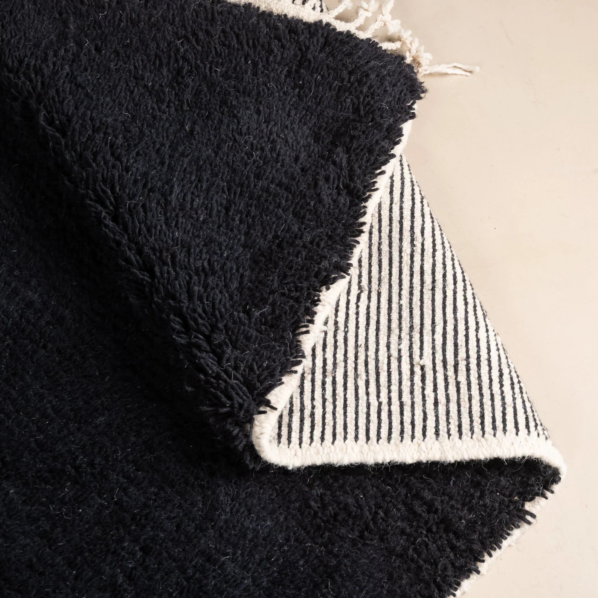 Luxurious Moroccan Black Beni Ourain Handmade Rug