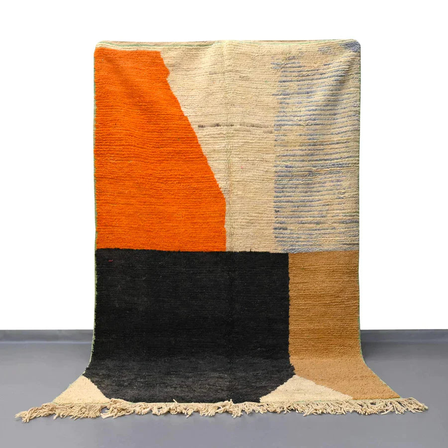 Custom size Moroccan rug, Orang and black custom rug