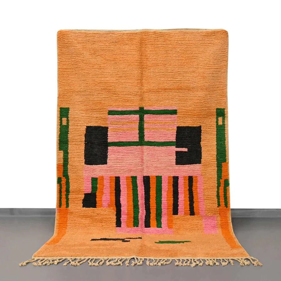 Custom size Moroccan handmade rug, orange and black Custom rug
